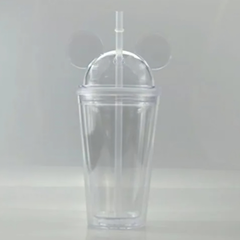 🚦♡Clear Plastic Mickey-Ears Tumbler with Straw - Clear